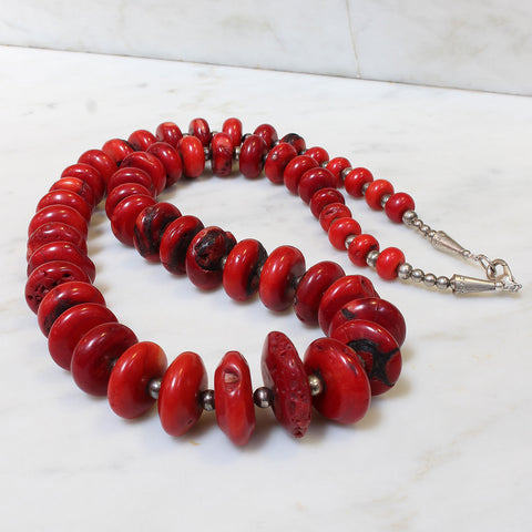 Long vintage red coral necklace