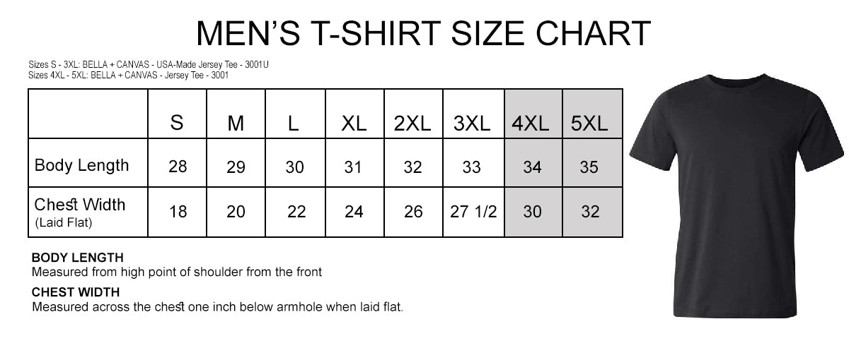 bella canvas size chart