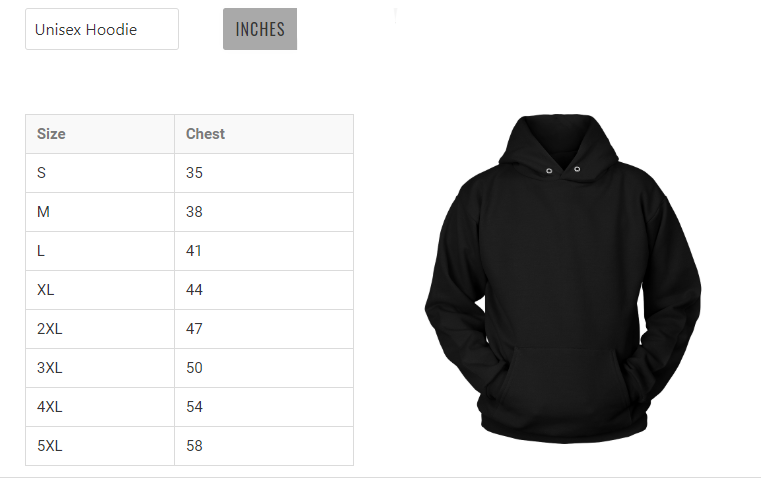 unisex sweatshirt size chart