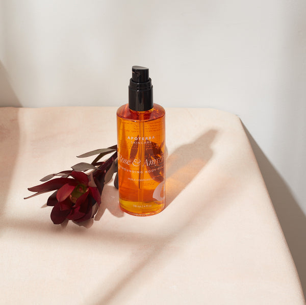 Rose & Amyris Grounding Body oil with emulsifying texture and aromatherapy