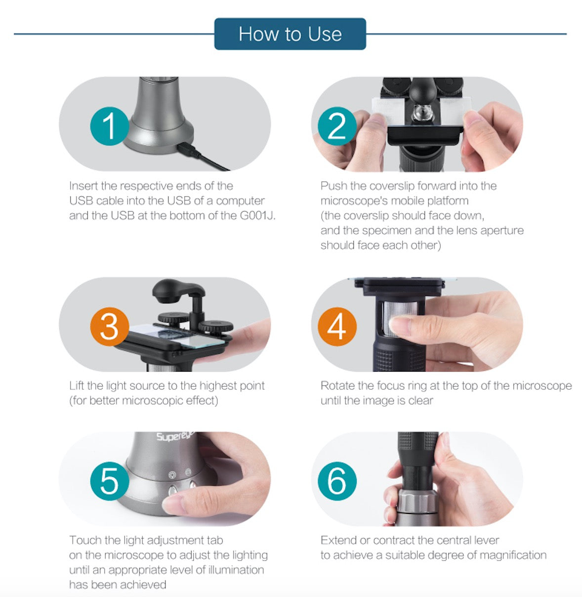 G001J USB Portable Digital Microscope 1000X 5MP Digital Biology Microscope Portable Handheld Manual Microscope