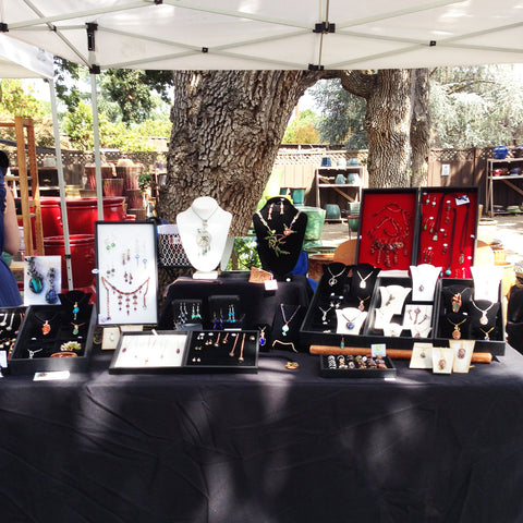 Art under the oaks booth wire wrapped jewelry show, pendants, handmade women's jewelry