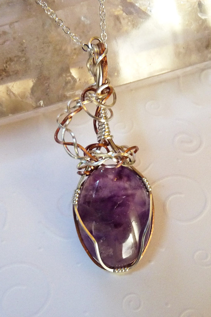 Amethyst, Copper & Sterling Wire Wrapped Pendant – Rhonda Chase Design