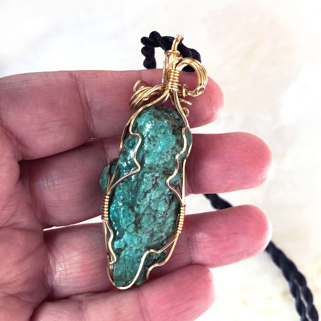 Large Green Turquoise Nugget & Gold Filled Wire Wrapped Pendant ...