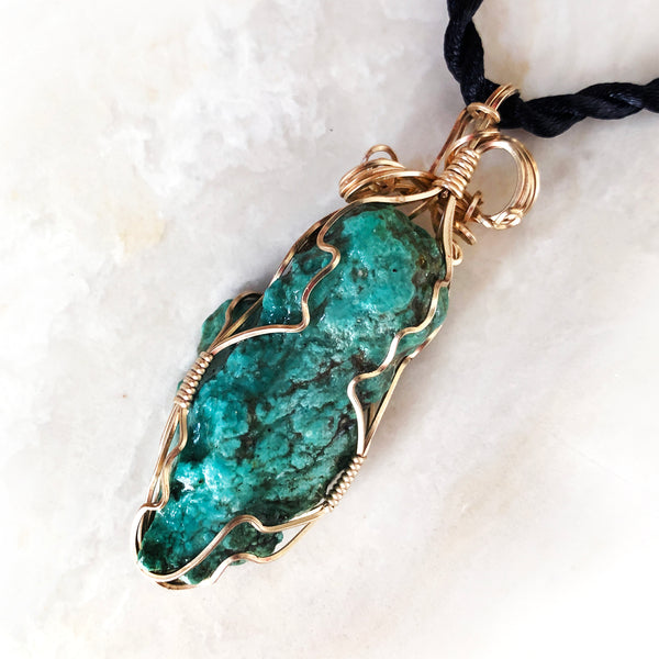 Large Green Turquoise Nugget & Gold Filled Wire Wrapped Pendant ...