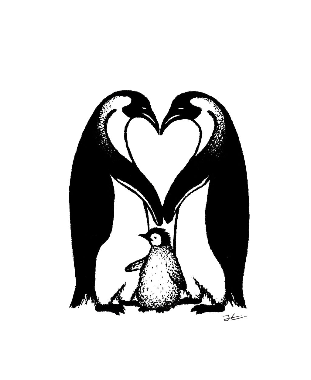 penguin in love drawing