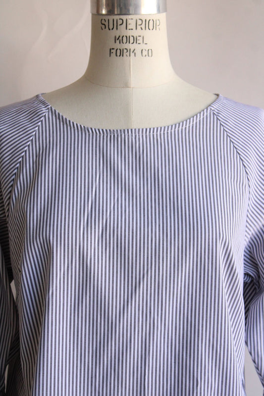 Mossimo Ladies Blouse, Size Large, Gray Pinstripe, Cuffed Sleeve, Cott –  Toadstool Farm Vintage