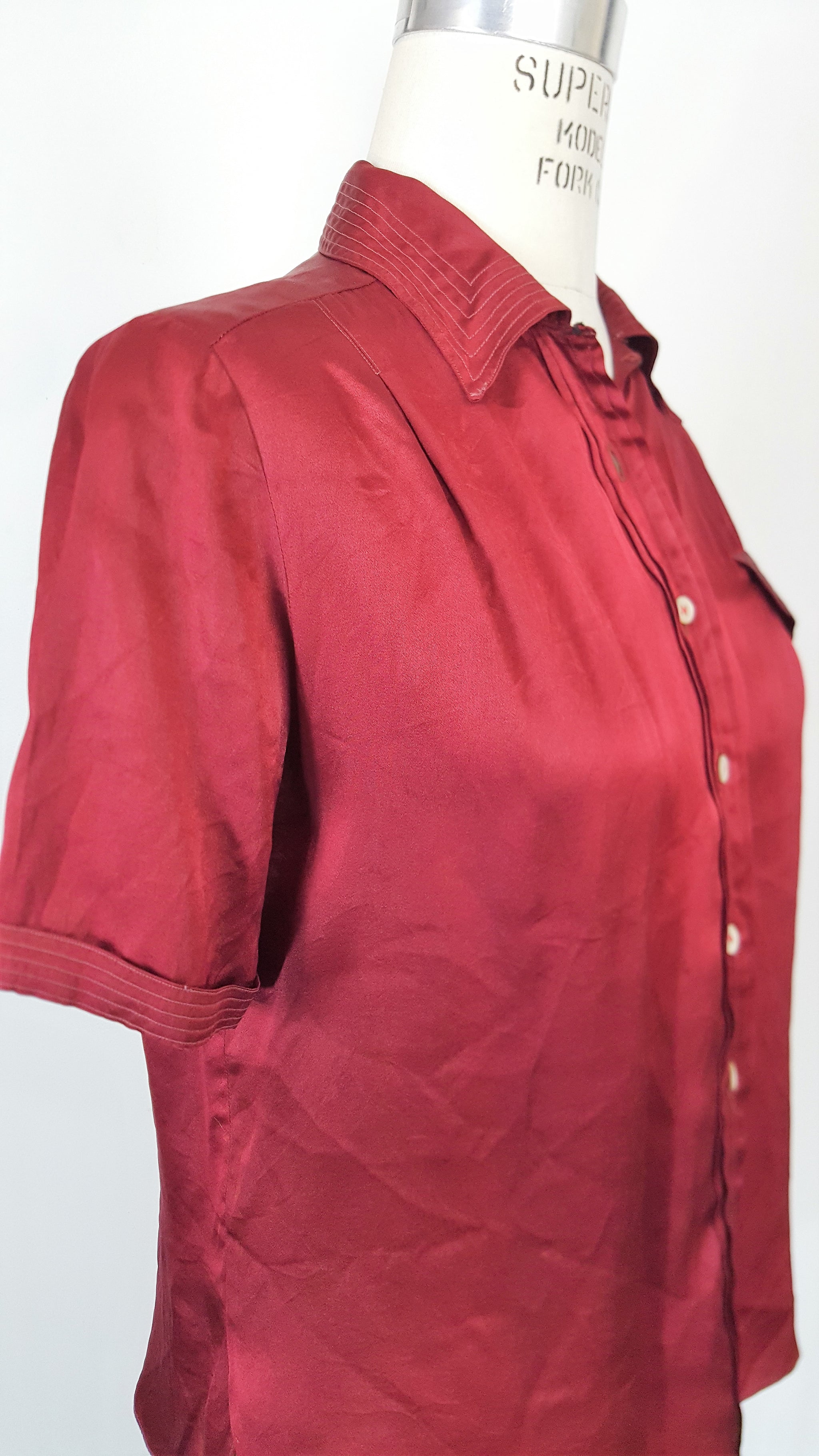 Vintage 1940s Dark Red Satin Blouse – Toadstool Farm Vintage