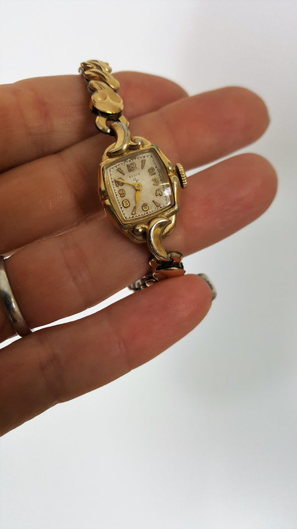 elgin white gold ladies wrist watch with diamonds