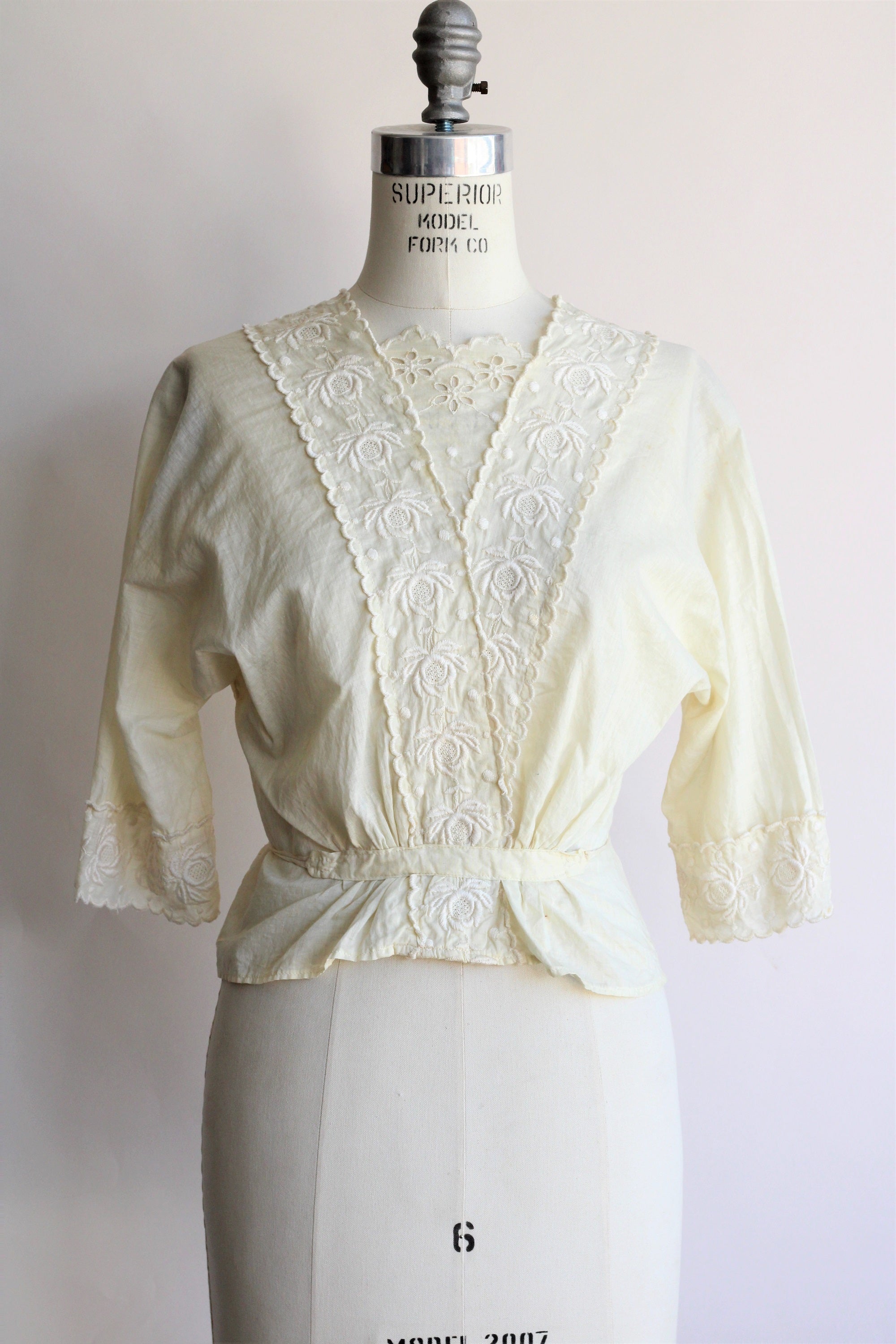 Vintage 1910s Edwardian Ivory Cotton Blouse With Embroidered Lace ...