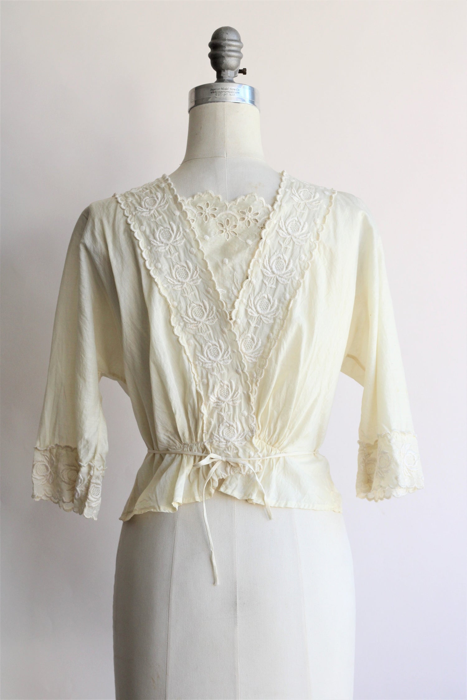 Vintage 1910s Edwardian Ivory Cotton Blouse With Embroidered Lace ...
