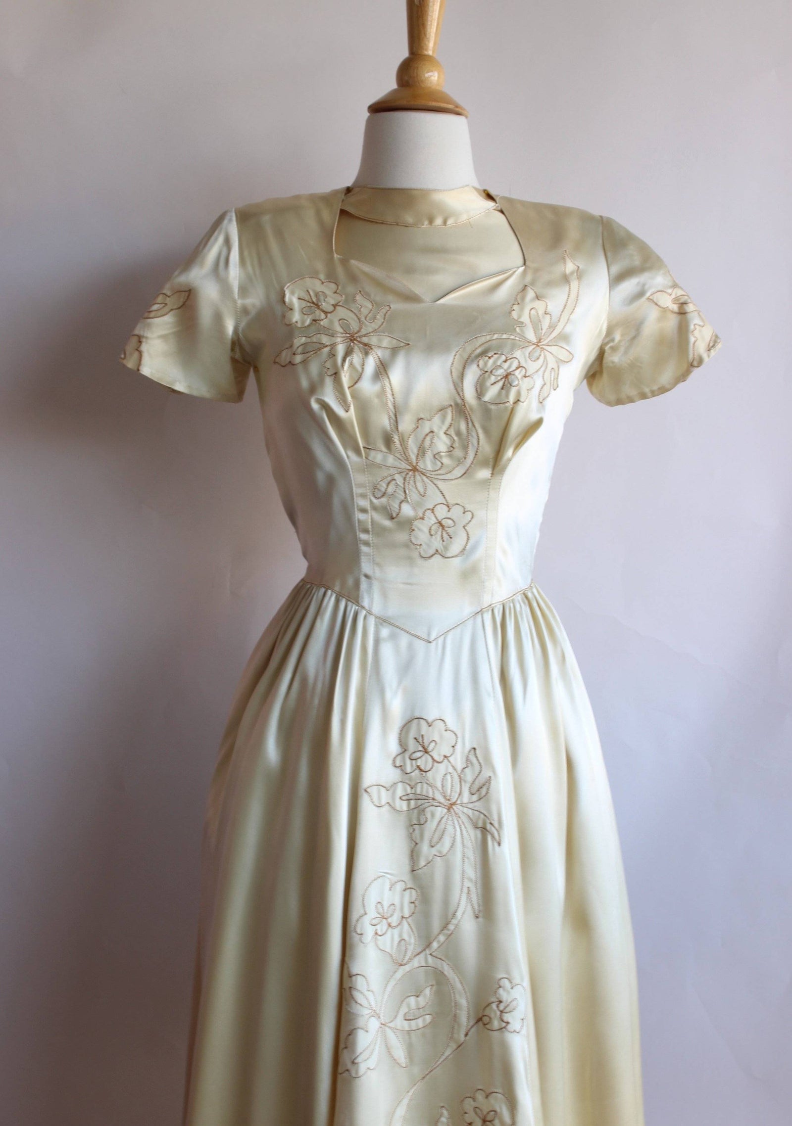 Vintage 1940s Ivory Satin Wedding Gown - Toadstool Farm Vintage