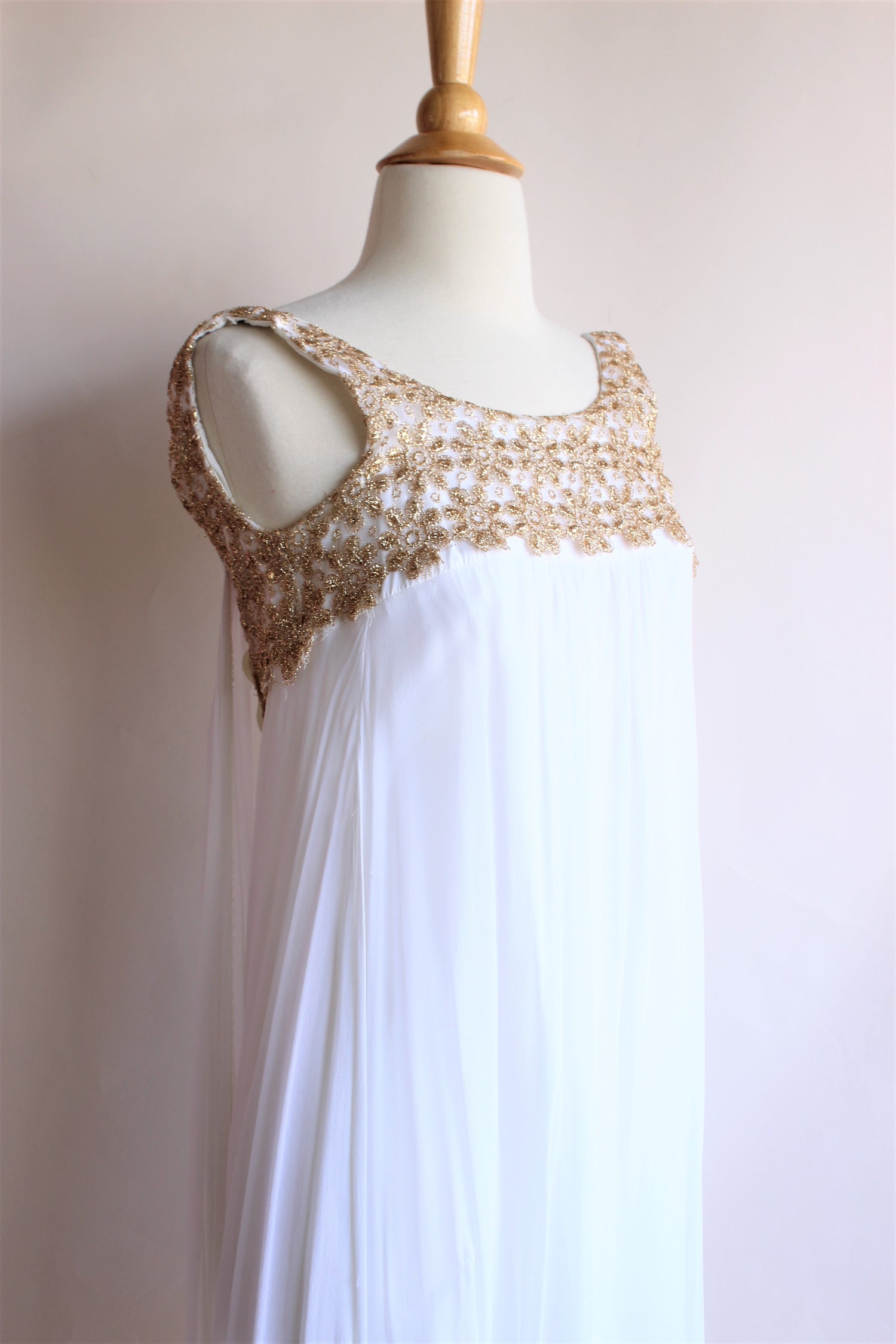 Vintage 1960s White and Gold Chiffon Maxi Dress#N# – Toadstool Farm Vintage