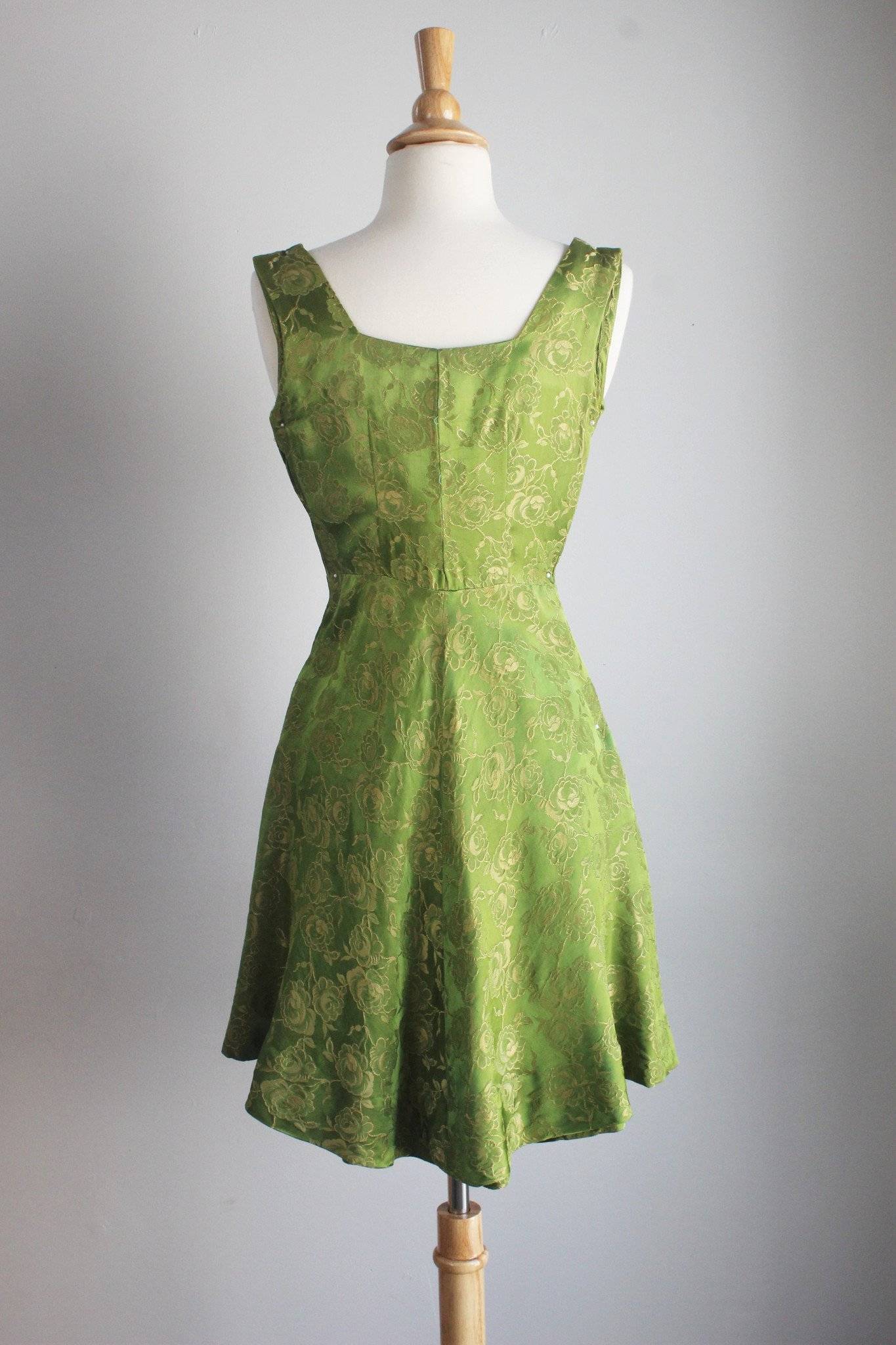 Vintage 1940s Green Damask Fit and Flare Party Dress - Toadstool Farm ...