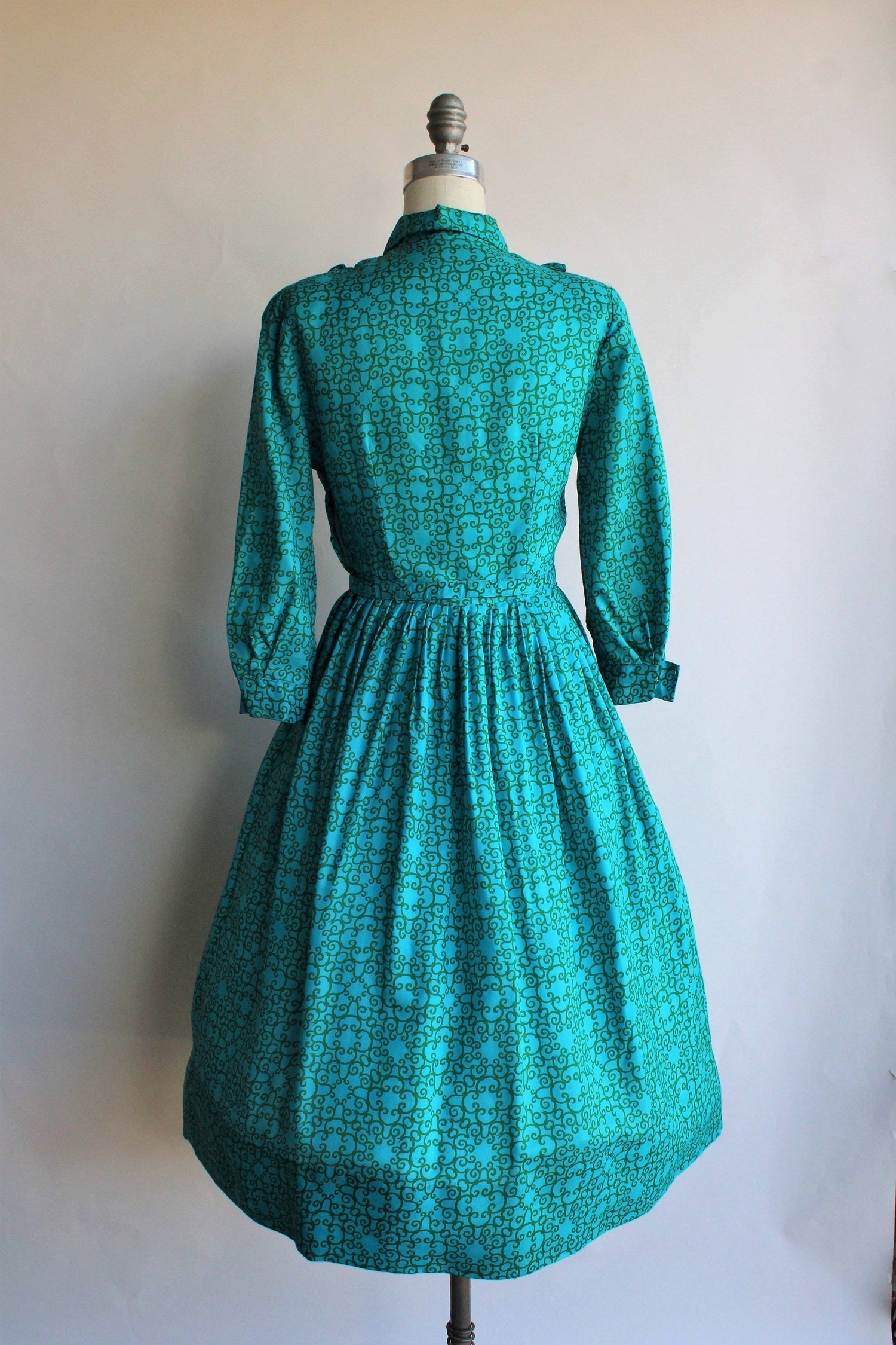 Vintage 1950s 1960s Blue and Green Dress With Belt and Tuxedo Front ...