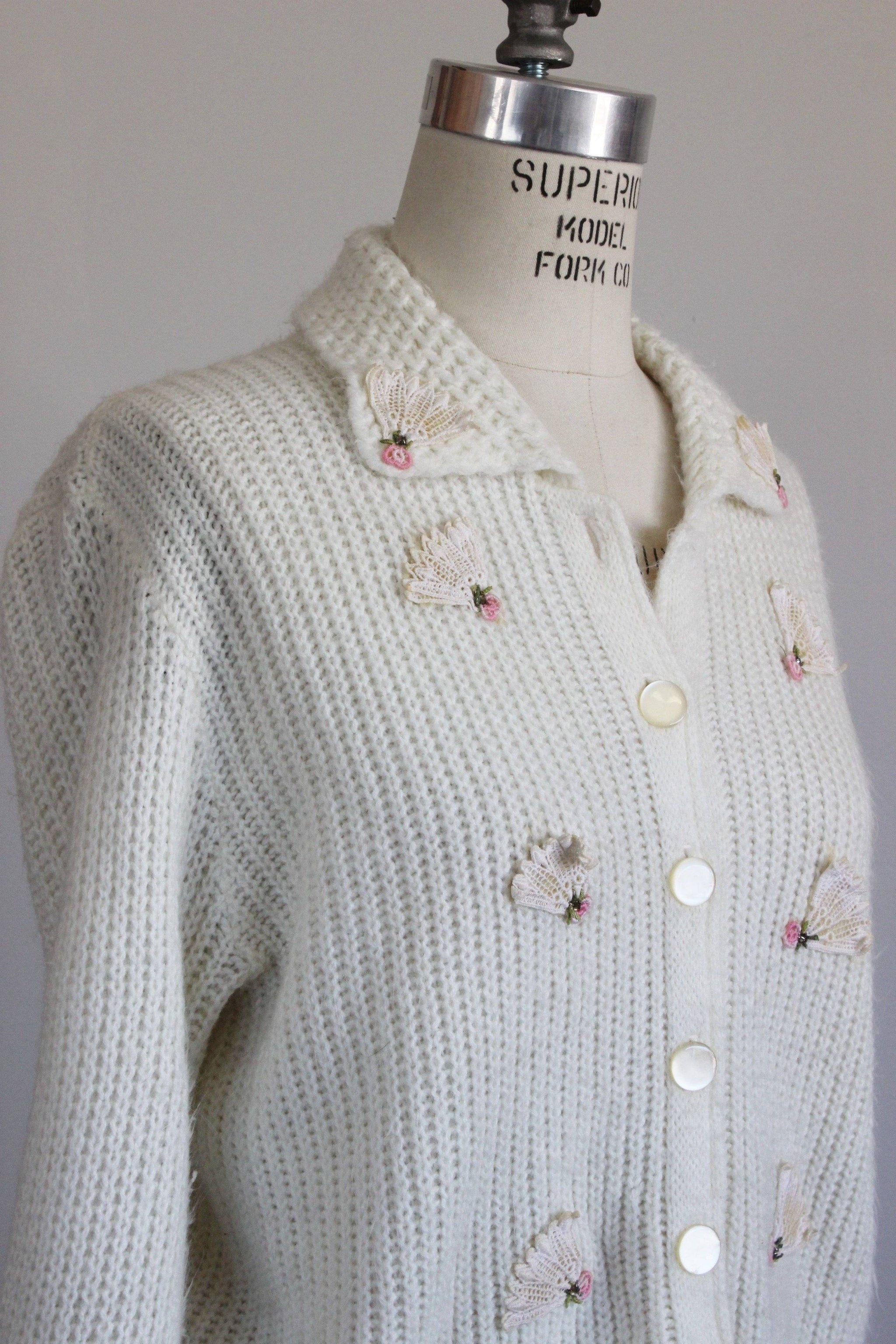 Vintage 1950s Off White Cardigan Sweater, with Fan Appliques ...