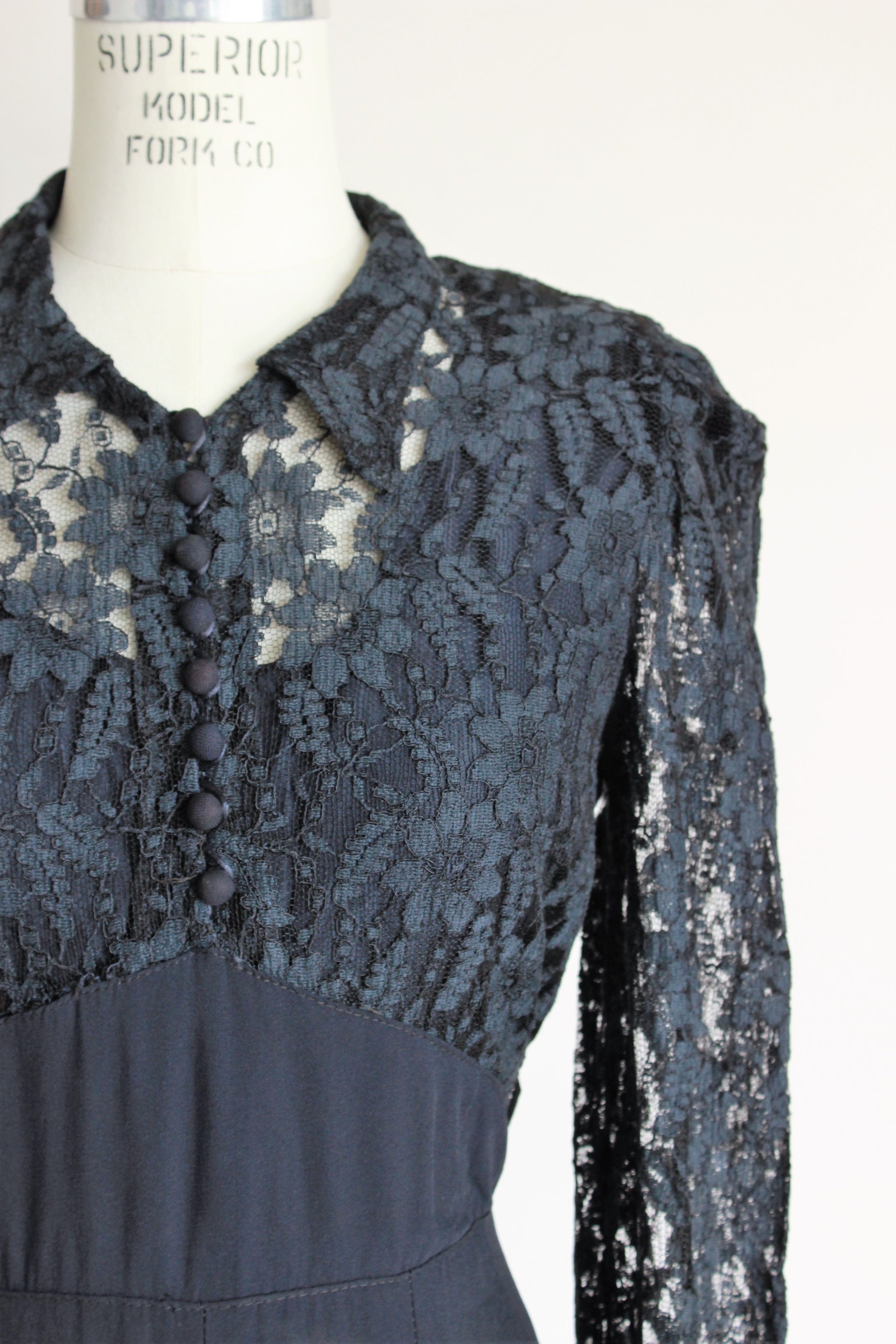 Vintage 1940s Black Rayon Dress With Lace Bodice – Toadstool Farm Vintage