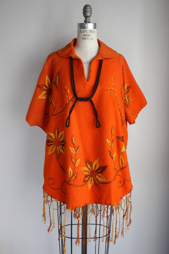 Vintage 1960s Orange Felted Wool Embroidered Poncho – Toadstool Farm ...