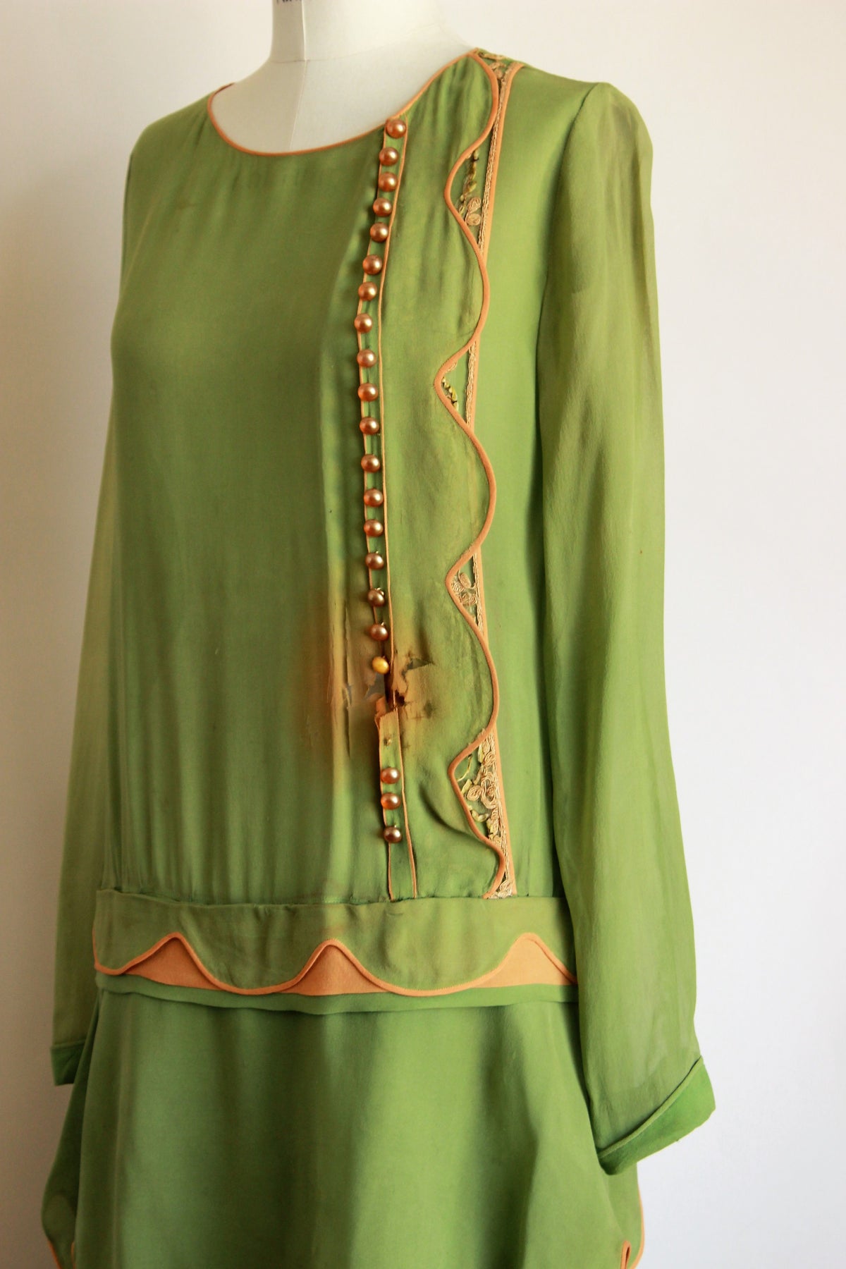 Vintage 1920's Green Silk Chifon Dress - Toadstool Farm Vintage