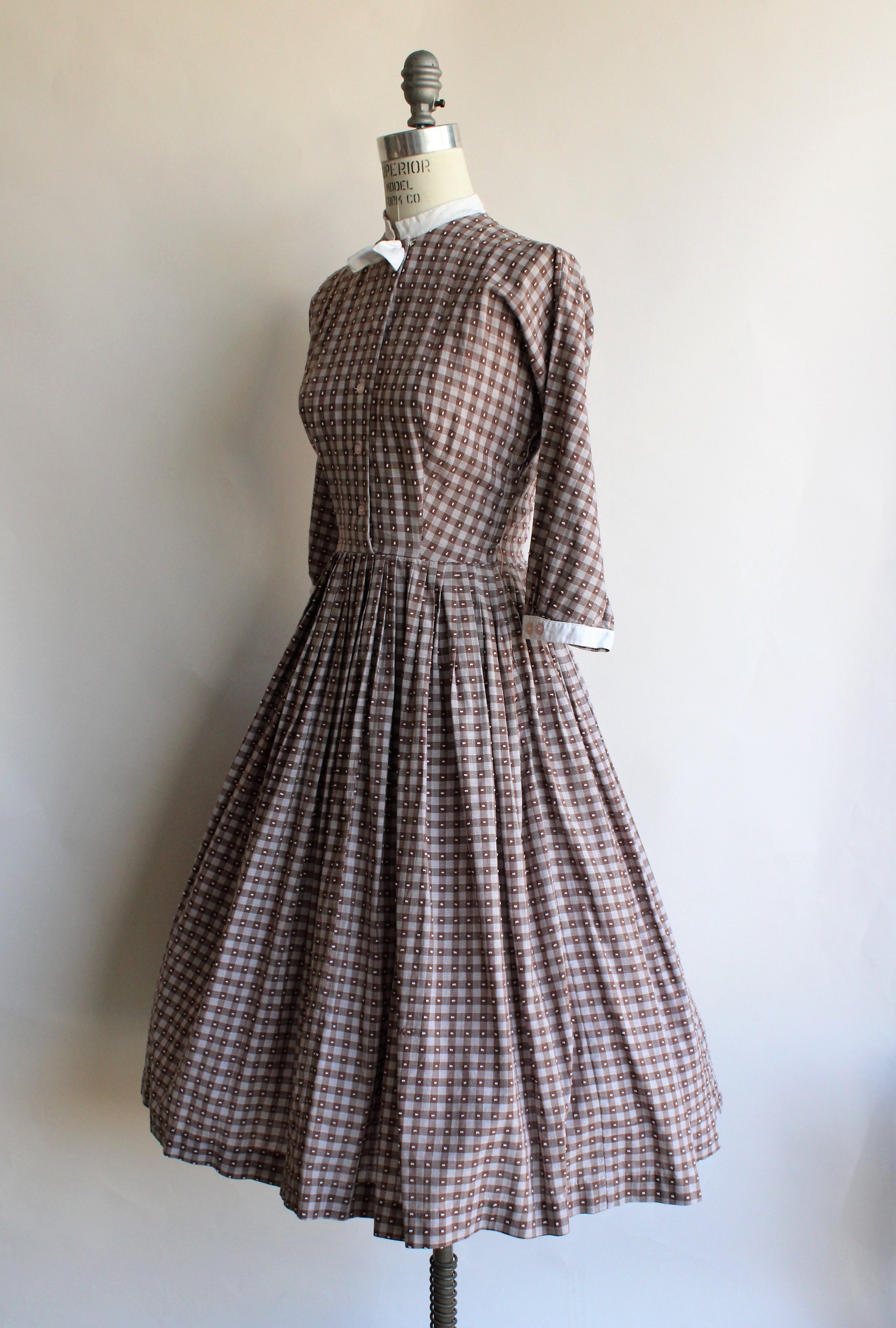 Vintage 1950s Brown Check Fit and Flare Dress by Dress Town - Toadstool ...