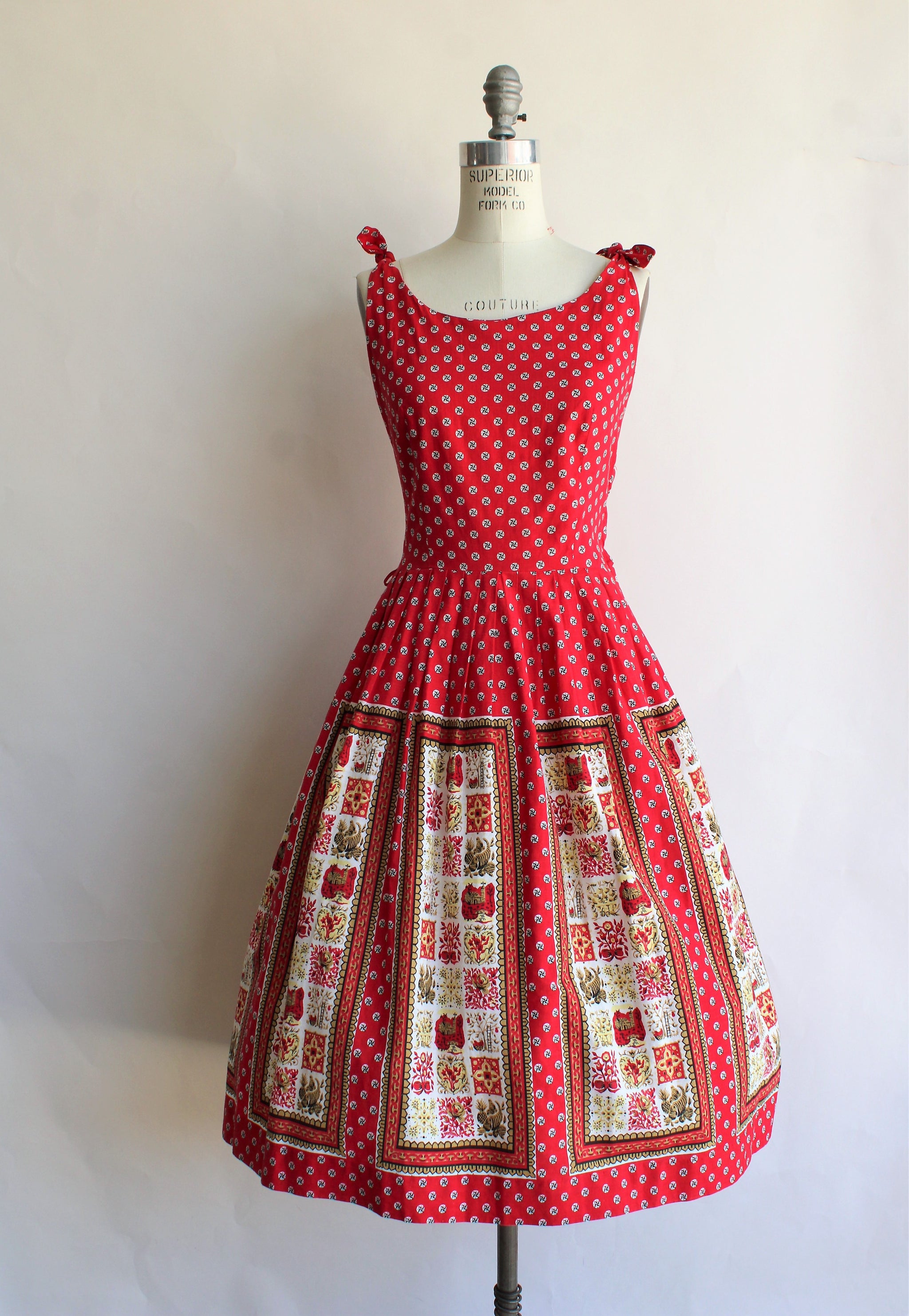 Vintage 1950s Red Novelty Print Cotton Sundress – Toadstool Farm Vintage