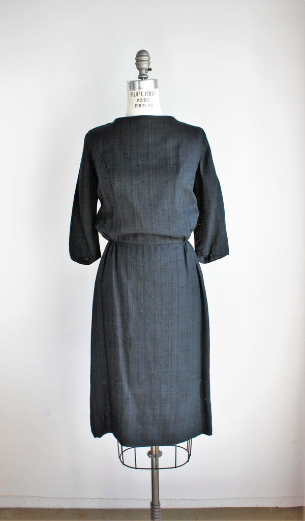 Vintage 1950s Wiggle Dress, Black Button Back - Toadstool Farm Vintage