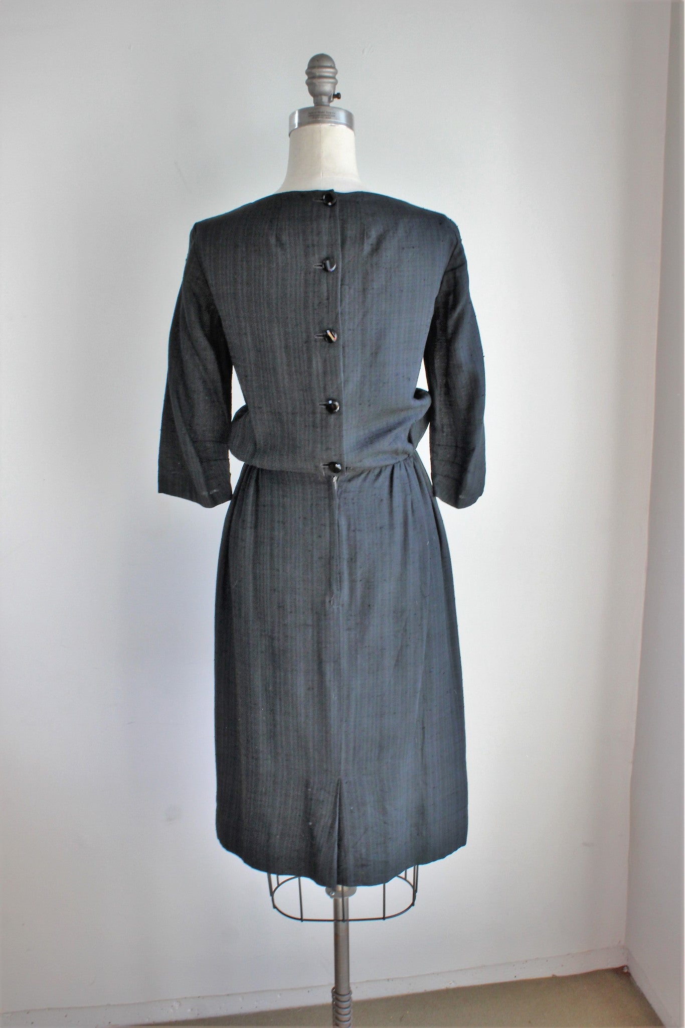 Vintage 1950s Wiggle Dress, Black Button Back - Toadstool Farm Vintage
