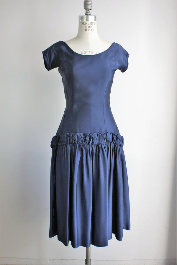 Vintage 1950s Navy Blue Party Dress / New Look Satin - Toadstool Farm ...