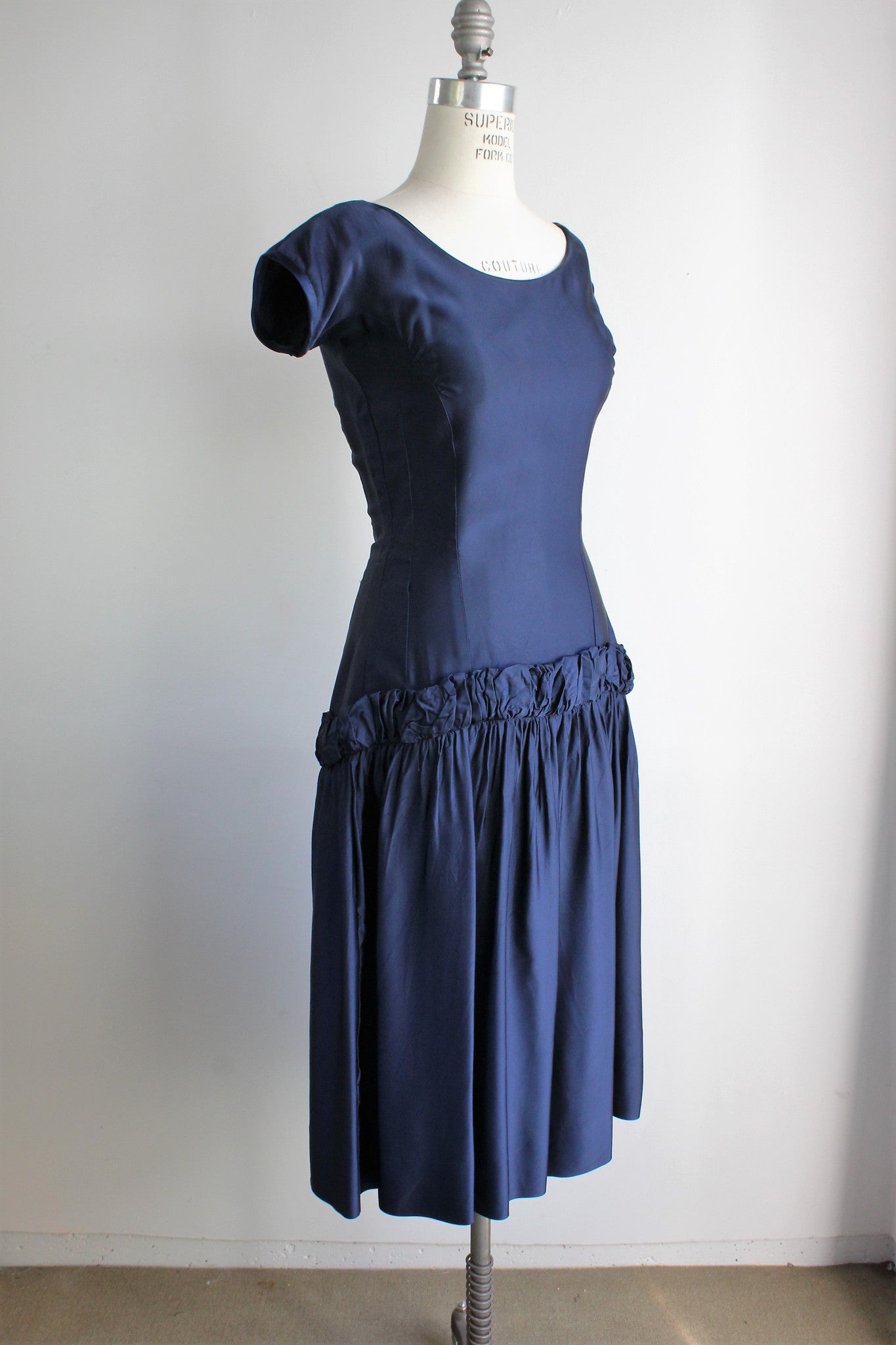 Vintage 1950s Navy Blue Party Dress New Look Satin Toadstool Farm Vintage