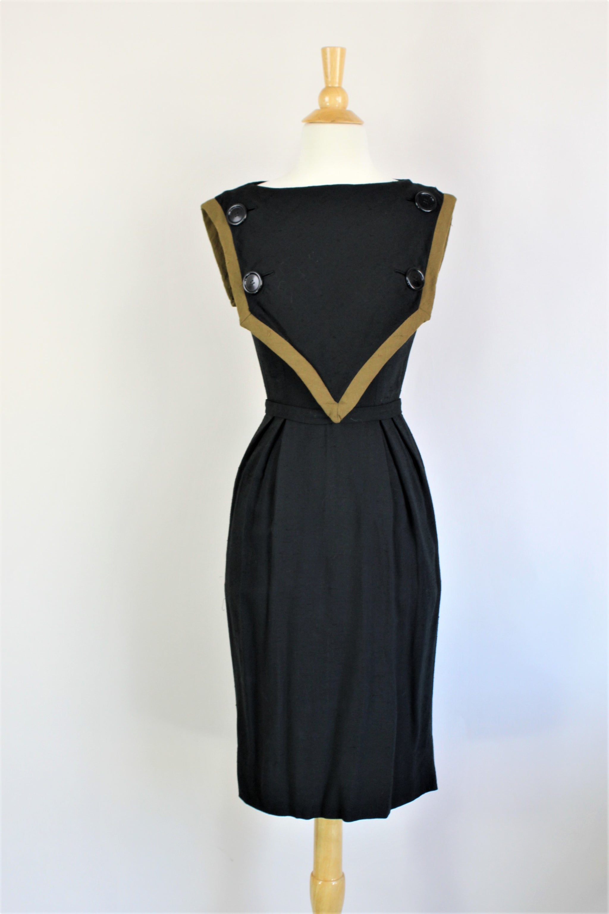 Vintage 1960s Raw Silk Black Sheath Dress - Toadstool Farm Vintage