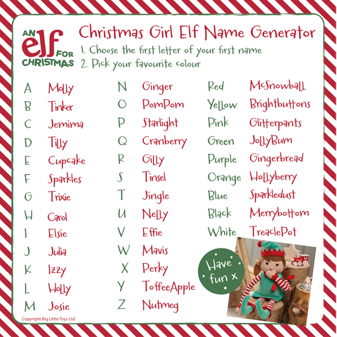 Girl Elf Name Generator Christmas Elf Names List Elf 