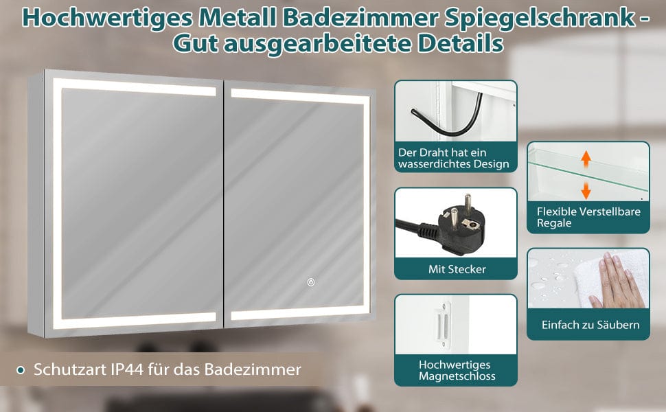 Sikaic Spiegelschrank mit LED Beleuchtung und Steckdose