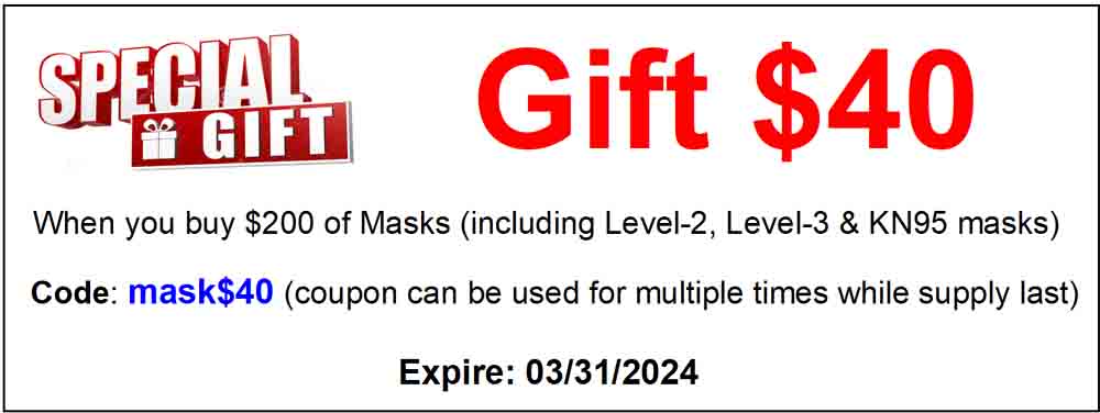 $40 gift when you buy $200 of Masks (including Level-2, Level-3 & KN95 masks) (ATOMO Dental Supplies)