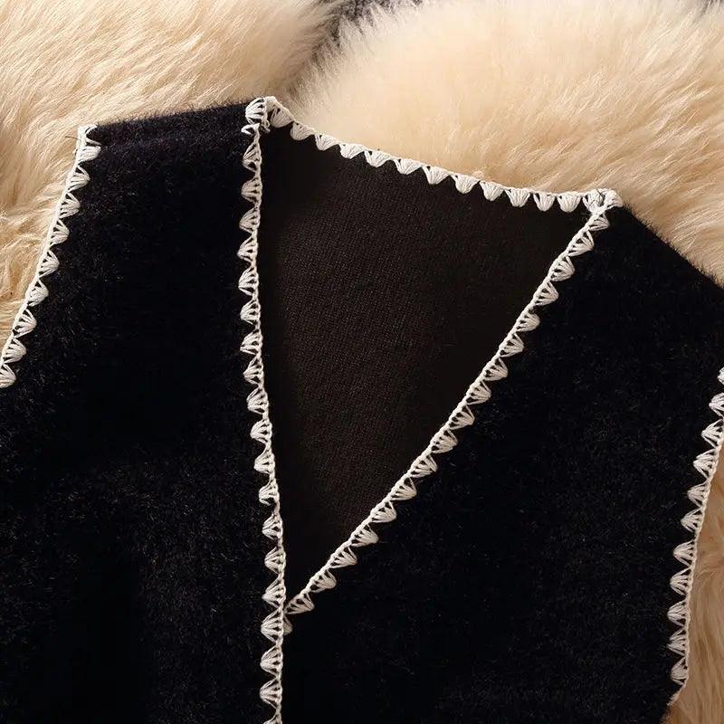 Korean Belted Mid-Length Vest Jacket Women Spring Fashion Design Waistcoat+Half Turtleneck Sweater Chic Vest Suit 2 Piece Sets - Trendy Mix