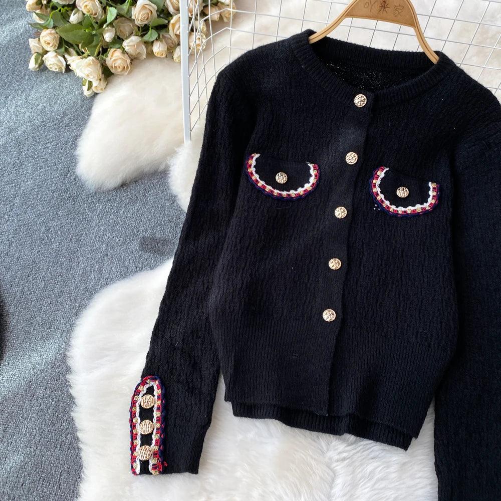 Women Autumn Fashion Suits Small Fragrance O-Neck Single Breasted Cardigan + High Waist Wrap Hip Skirts 2 Pieces Sets - Trendy Mix