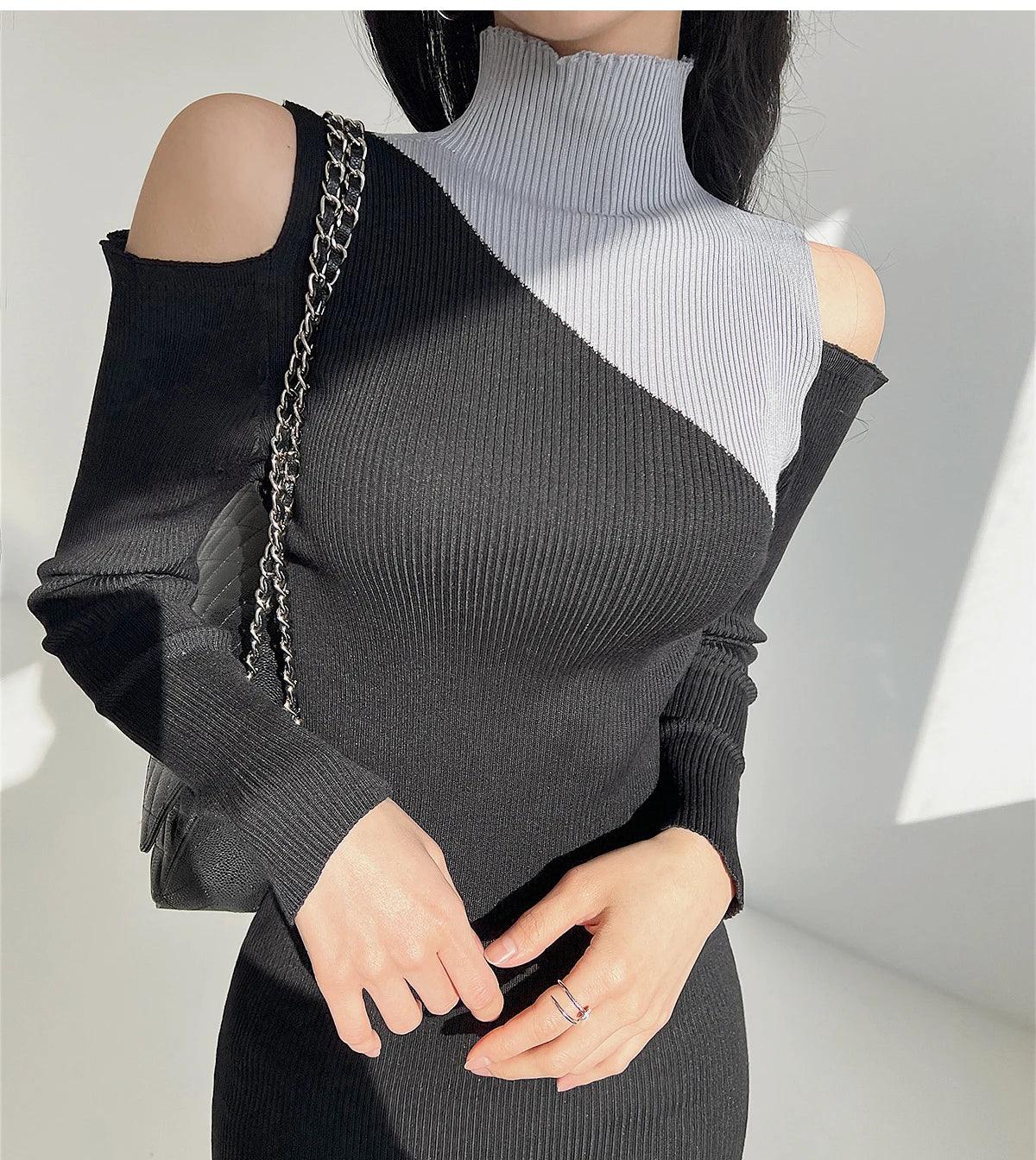 Chic Colorblock Off-Shoulder Dress - Trendy Mix