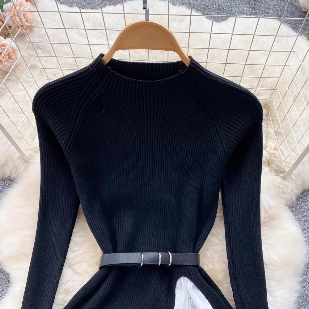 French Retro Knitted Gradient Pleated Dress - Trendy Mix