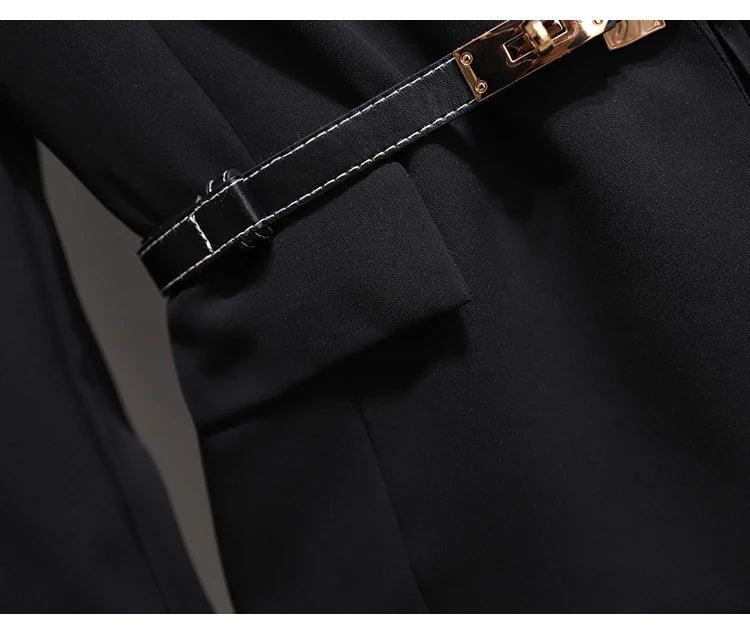 Fashion Lapel Suit Two-Piece Dress with Belt - Trendy Mix