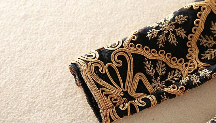 3D Gold Flower Embroidery Midi Dress - Trendy Mix