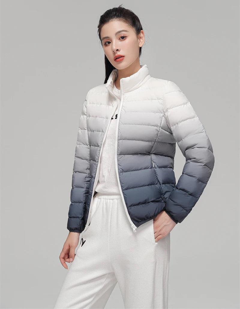 Woman 90% Duck Down Coats Winter Fashion Stand Collar Jacket Gradient Slim Fit Ultra Lightweight Keep Warm Daily Sports Jackets - Trendy Mix