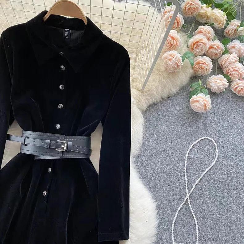 French Vintage A-Line Long Dress with Bel - Trendy Mix