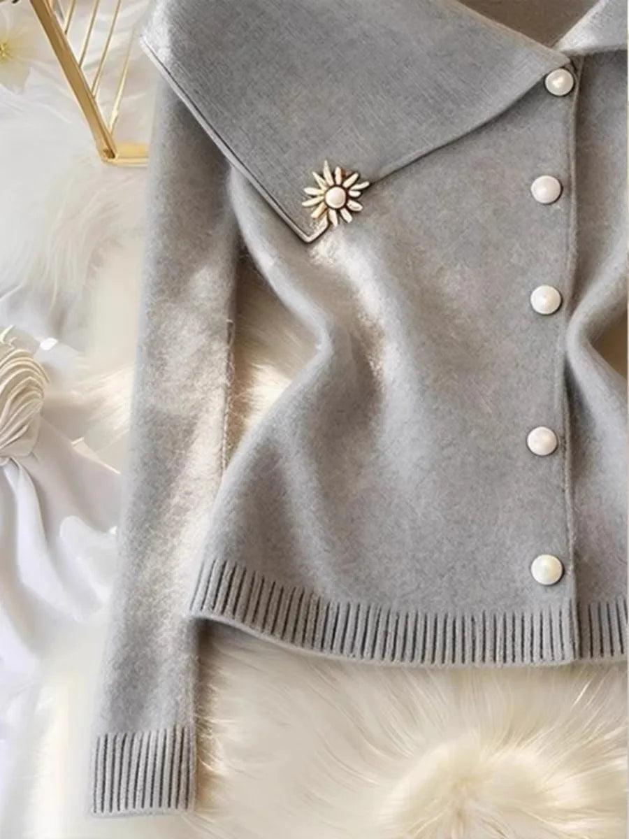 Chic Button Wool Knitted Cardigan - Trendy Mix