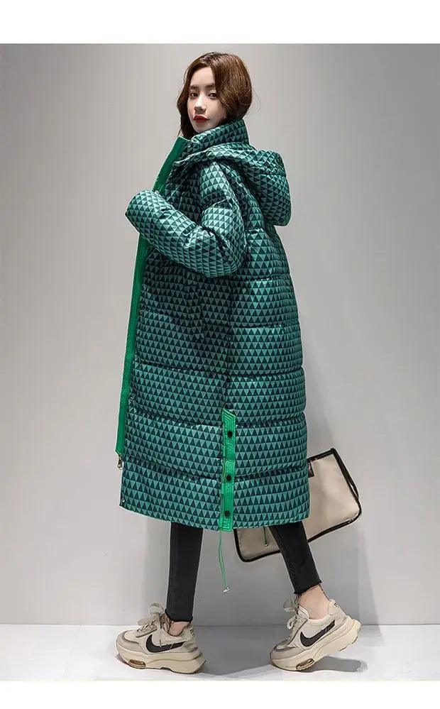 Women Winter Contrasting colors Hooded Jacket Fashion Casual Down Cotton Thicken Coat Warm Parkas Windproof Female Long Overcoat - Trendy Mix