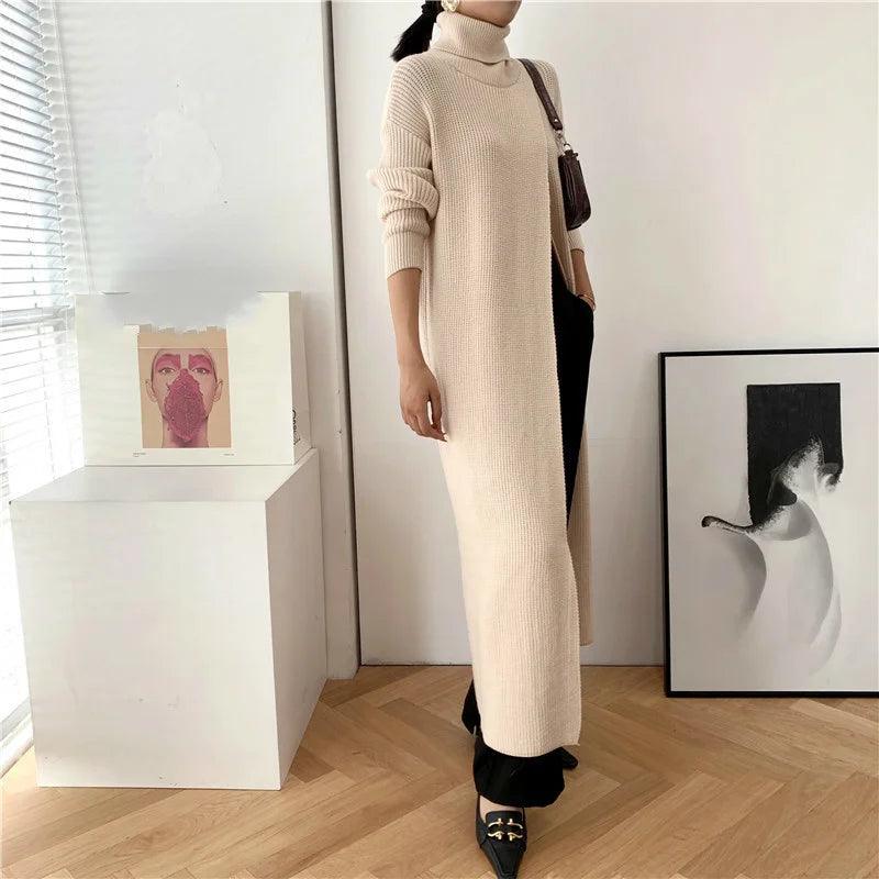 Women's Long Turtleneck Sweater Design Pullover Base With Split Fit Long Sleeve 2024 New Kintted Clothes Famale - Trendy Mix