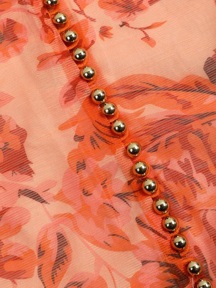 Printed Fashion Elegant Dresses For Women Lapel Lantern Sleeve Single Breasted Bandage Midi Dress 2024 Summer New - Trendy Mix