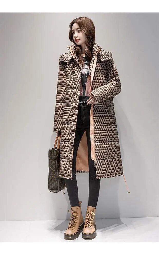 Women Winter Contrasting colors Hooded Jacket Fashion Casual Down Cotton Thicken Coat Warm Parkas Windproof Female Long Overcoat - Trendy Mix