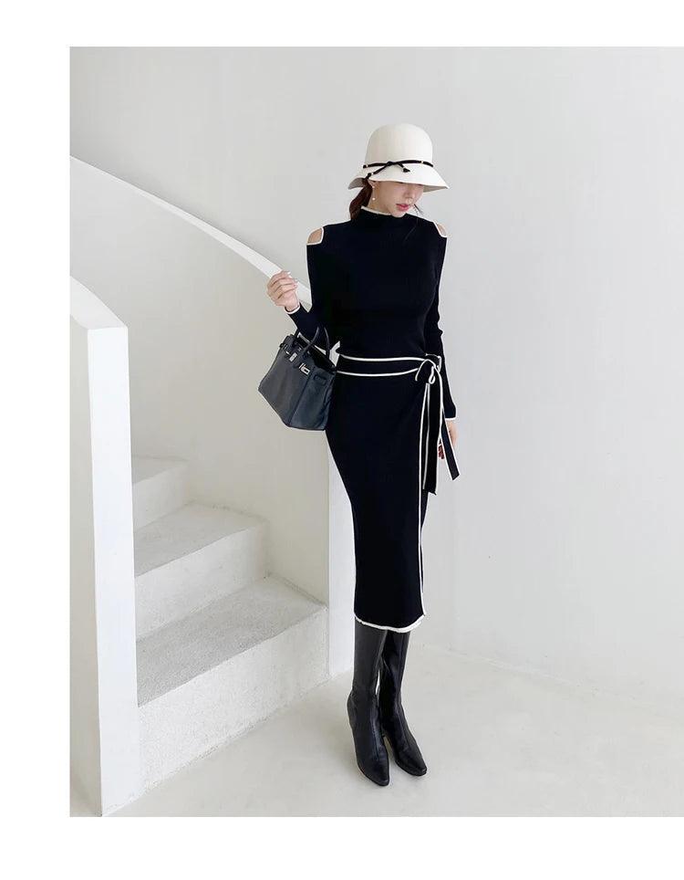 Elegant Lace-up Strapless Knit Dress - Trendy Mix