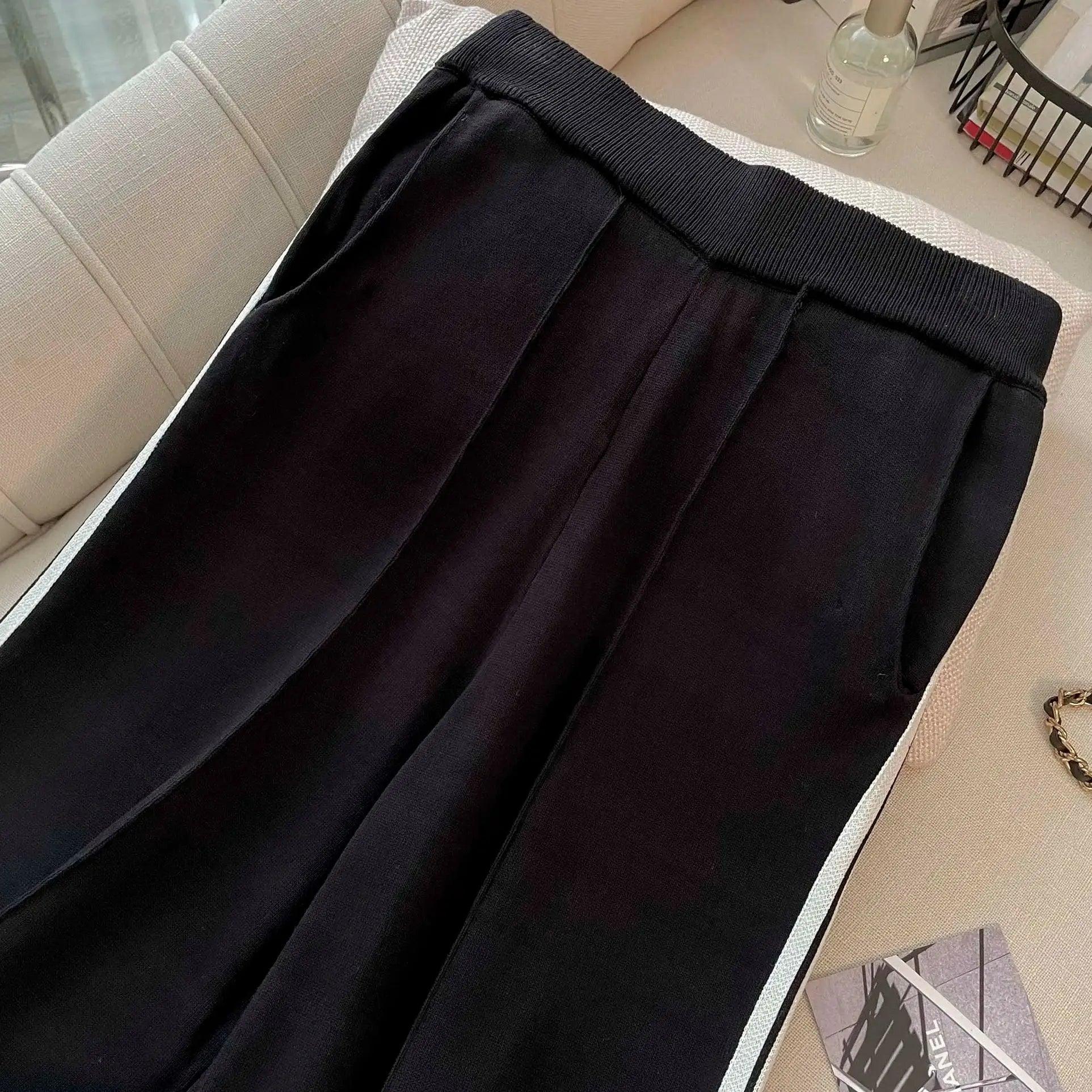 Women Knitted 2 Piece Suit Sweater cardigan Top And Pant Two Piece Set Matching Outfit Stripe Elegant Chic Winter Clothing - Trendy Mix