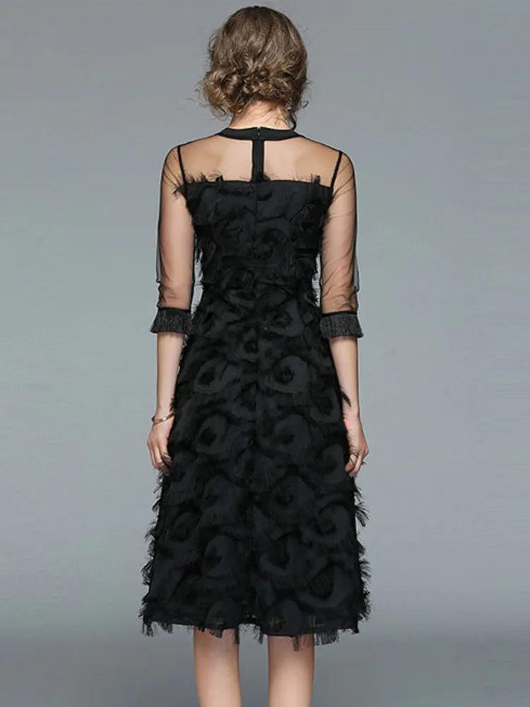 Luxury Women Evening Party Dresses New Arrival 2024 Autumn Fashion Tassel O-neck Elegant Black Female Dress - Trendy Mix