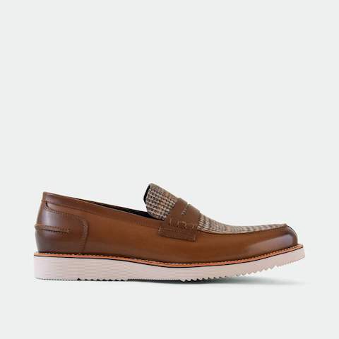 Abe Cognac Plaid Penny Loafers